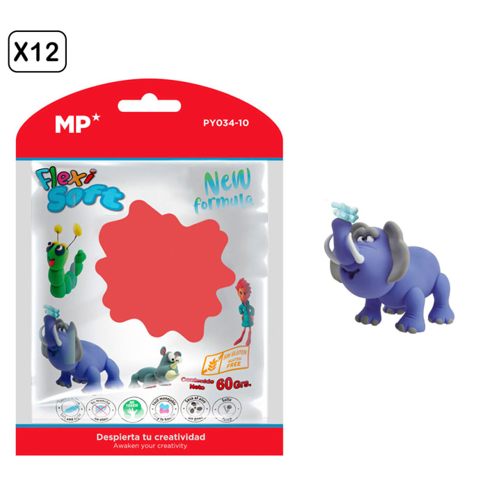 PACK 12 Uds. PASTA DE MODELAR 60 g ROJO