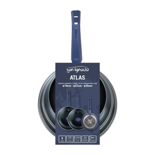 Juego de 3 sartenes ø18ø22ø26cm en aluminio prensado + 2 tapas de vidrio san ignacio.