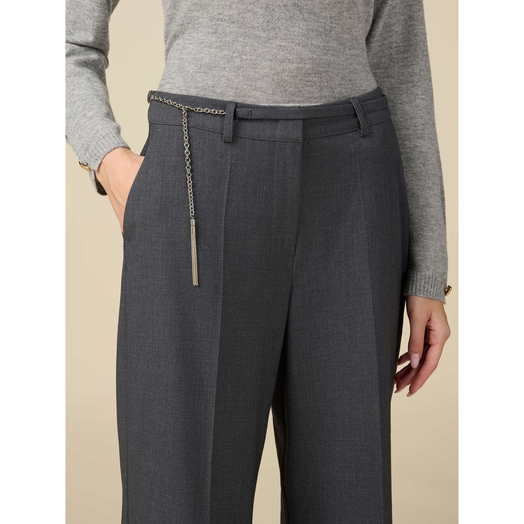 Oltre - Pantaloni wide leg con dettaglio cintura - Grigio