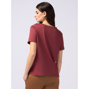 Oltre - T-shirt con applicazioni floreali - Bordeaux