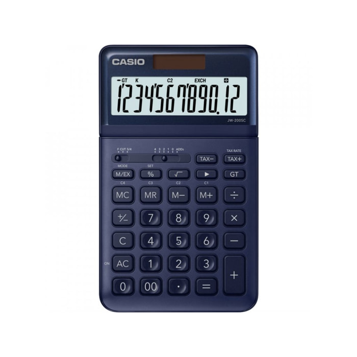 Casio Calculadora modelo JW-200SC-NYFuncion de cambio de divisa calculo de impuestos placa frontal metalica pantalla de inclinacion ajustable solar y a pilas