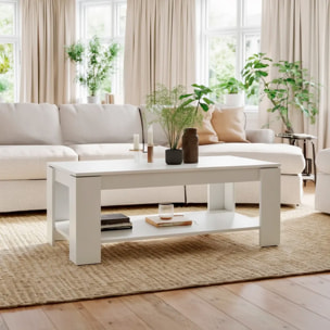 Tavolino Da Caffè Sollevabile Tavolo Da Salotto Rialzabile Salvaspazio Per Mangiare O Lavorare Dal Divano Con Piano Rialzabile 102 x 50 x 43 Cm Bianco