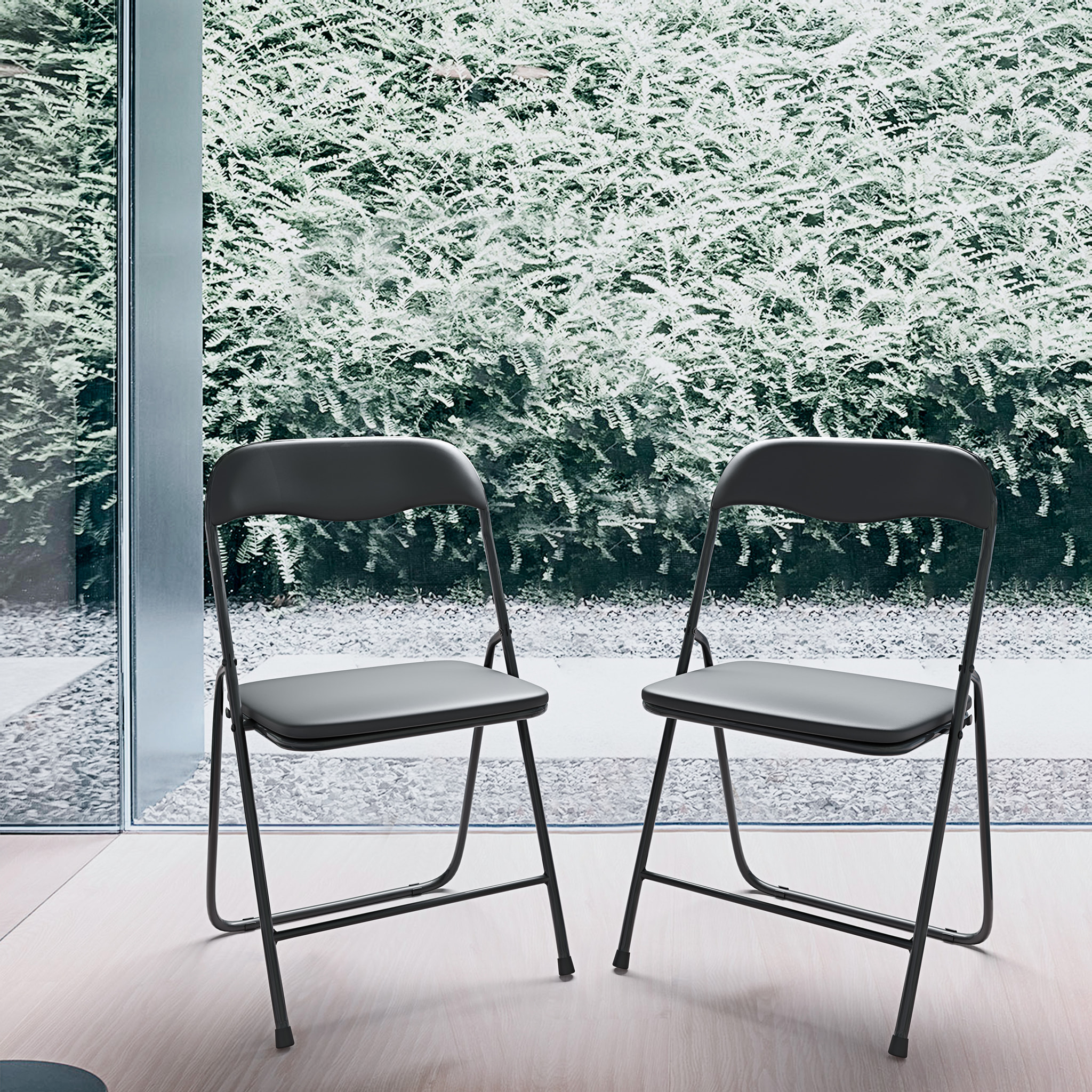 Set 6 Sedia Pieghevole Slim Opaca Metallo Sedie Salvaspazio Ufficio Casa Campeggio Salotto Cucina Ecopelle Comoda Seduta Imbottita 78x44x44 cm Nero