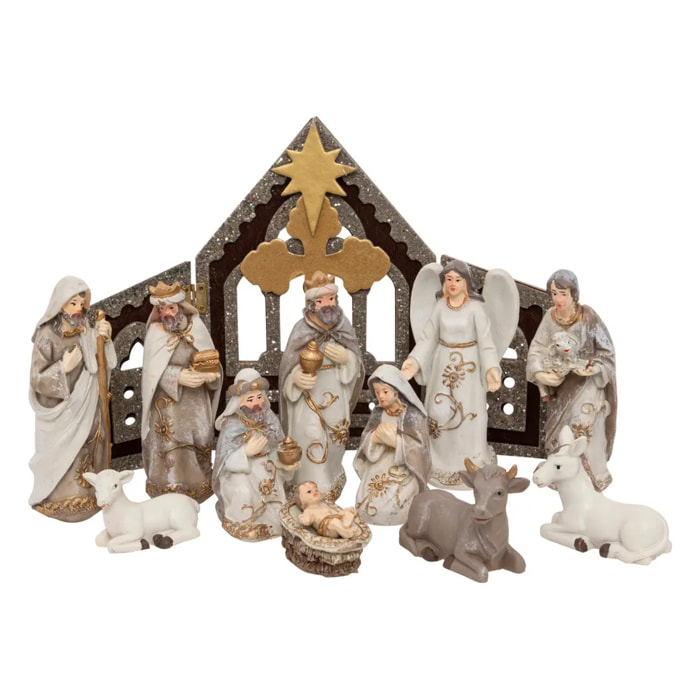 Crèche H.25cm avec 11 santons résine