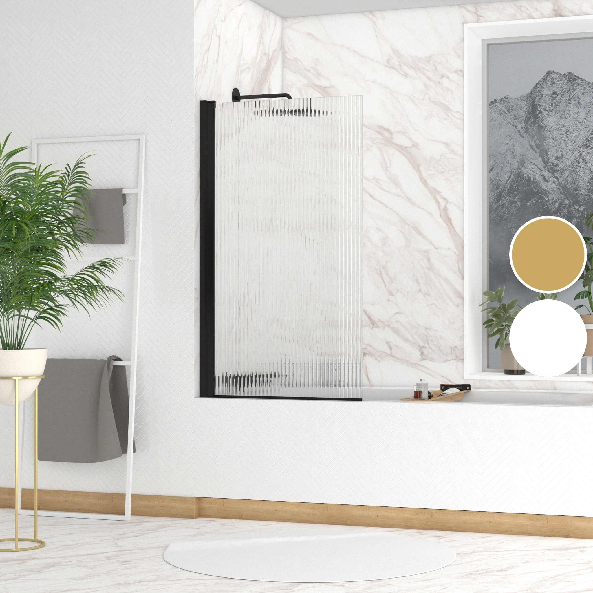 Pare baignoire Rabattable 80x140cm - Profilé Noir Mat - Verre Trempé Ondulé 5mm - WAVY