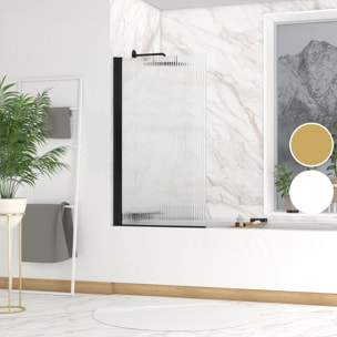 Pare baignoire Rabattable 80x140cm - Profilé Noir Mat - Verre Trempé Ondulé 5mm - WAVY