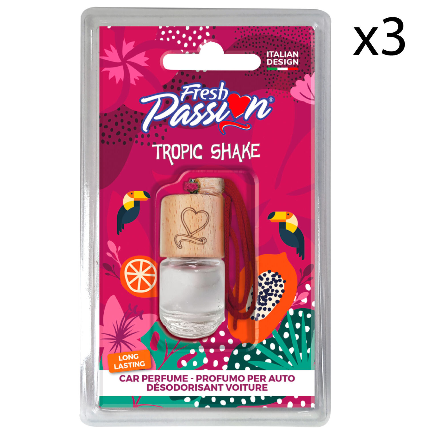 3x Fresh Passion Tropic Shake Profumatore per Auto - 3 Flaconi da 4ml