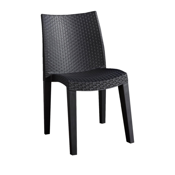 Sedia da esterno Ravenna, Seduta da giardino, Sedia per tavolo da pranzo, Poltrona outdoor effetto rattan, 100 % Made in Italy, Set da 4, Cm 48x55h86, Antracite