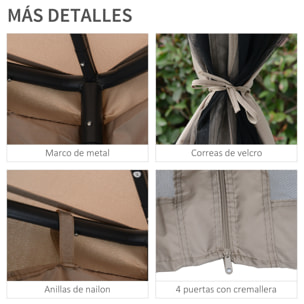 Cenador de Jardín 3x3m con Doble Techo 4 Cortinas Mosquiteras para Patio Marrón