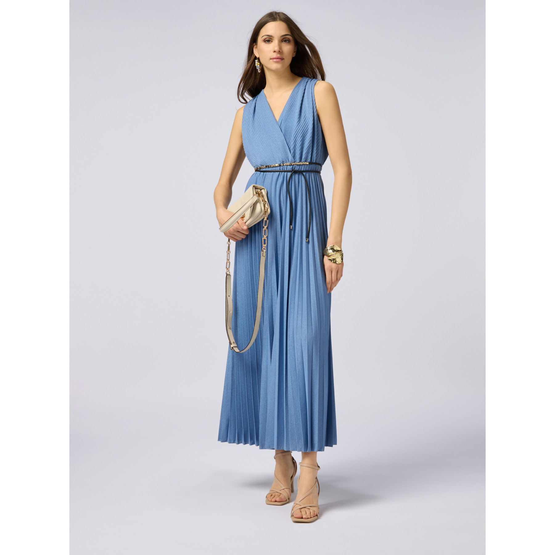 Oltre - Vestito lungo lurex plissé - Azzurro