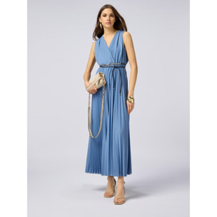 Oltre - Vestito lungo lurex plissé - Azzurro