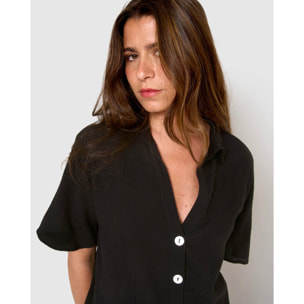 Set de camisa y short de algodón lino negro