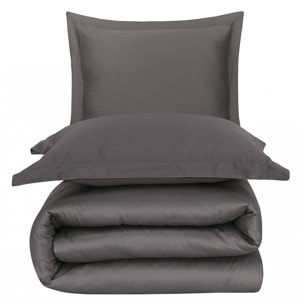 Parure housse de couette en satin de coton anthracite