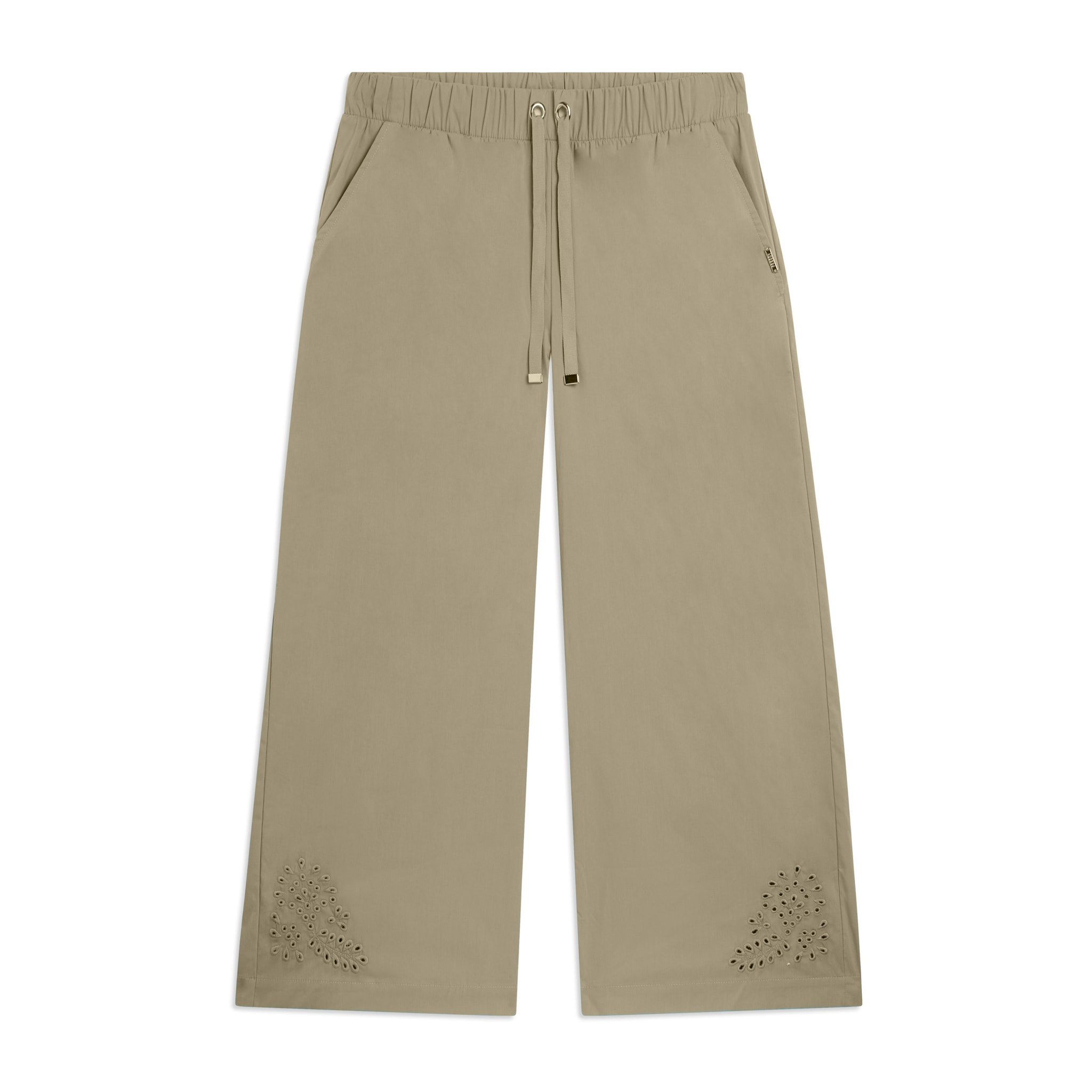 Pantaloni Cropped con Ricamo Floreale al Fondo