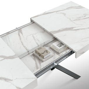 Tavolo FORTE DEI MARMI in legno, finitura bianco statuario e base in metallo nero, allungabile 160x90 cm - 240x90 cm