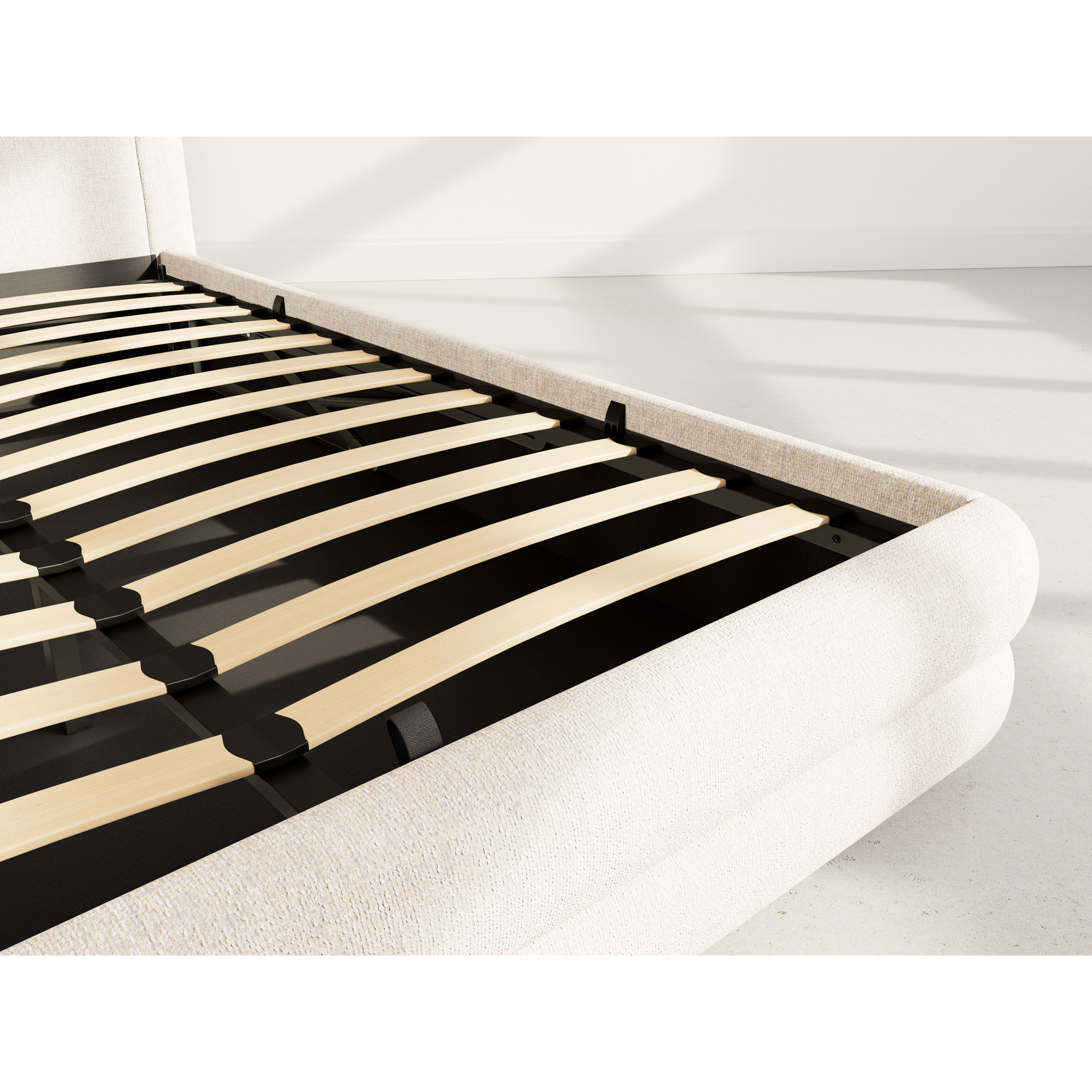 Babel - lit coffre - 160x200 cm - en velours texturé - sommier inclus - Beige