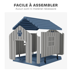 Niche pour chien extérieur - niche pour chien plastique - dim. 85 x 79 x 82 cm - gris bleu