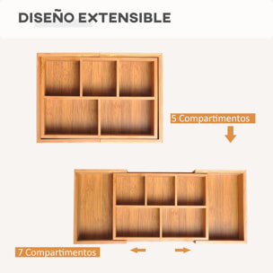 Organizador de Escritorio de Bambú Caja de Almacenamiento Extensible con 5-7 Cajones para Maquillaje Oficina Estudio 24,6-41x17,6x7 cm Natural