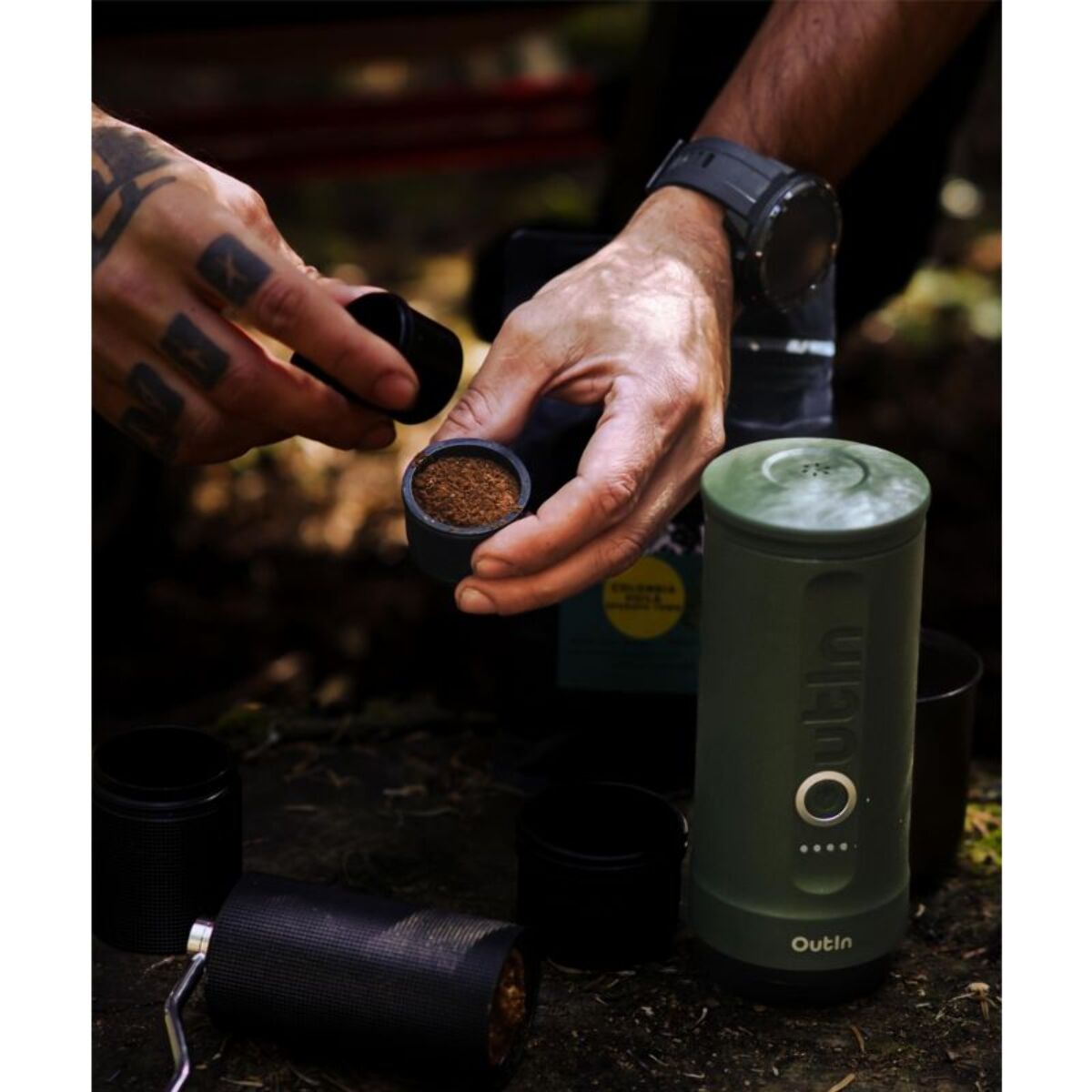 Cafetière portable OUTIN de voyage Nano Vert OTEM-01-FG-Bag