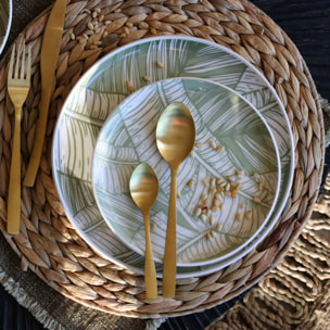 Lot de 6 assiettes plates 26cm en grès à motif vert LEAVES