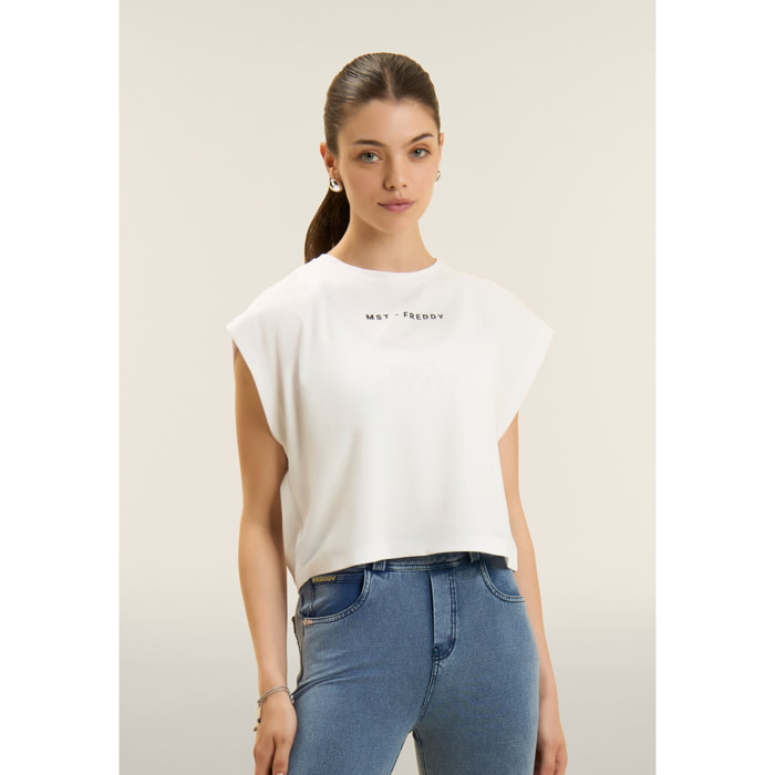 T-shirt manica corta cropped con stampe MST FREDDY