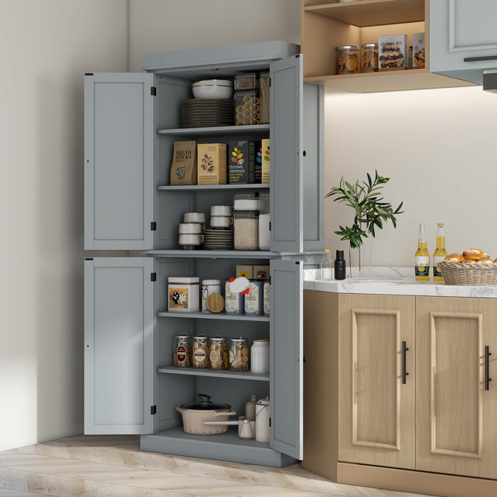 Buffet haut - armoire de cuisine - dim. 76 x 40,5 x 184 cm - 2 portes, 4 étagères - gris