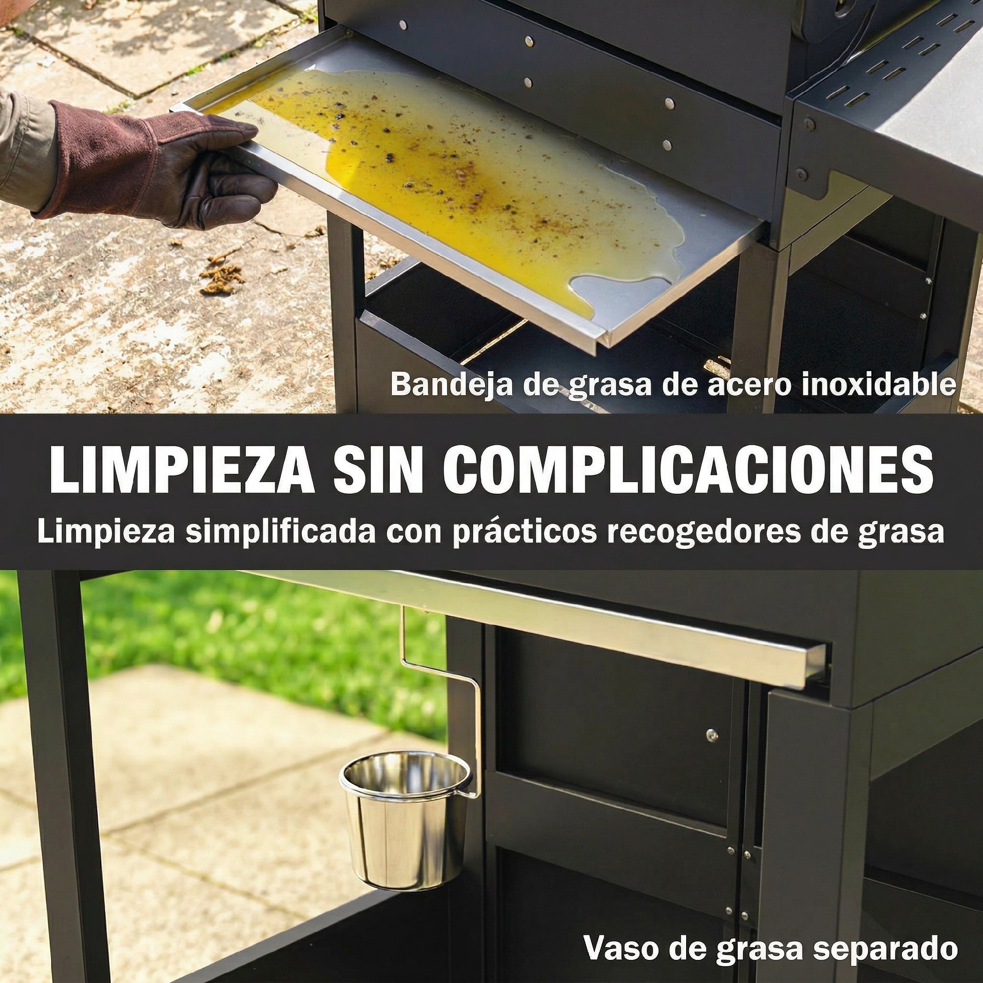 Barbacoa de Gas BBQ Gas Portátil con 3 Quemadores 7,5 kW Termómetro Mesas Laterales Plegables Armario Rejilla Calentadora Parrilla Plancha Tapa con Ventana Recogedor y Recipiente Grasa Ruedas