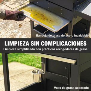 Barbacoa de Gas BBQ Gas Portátil con 3 Quemadores 7,5 kW Termómetro Mesas Laterales Plegables Armario Rejilla Calentadora Parrilla Plancha Tapa con Ventana Recogedor y Recipiente Grasa Ruedas