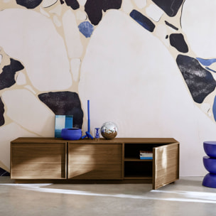 Meuble TV décor bois 3 portes noyer 180cm L 180 x P 43 x H 45cm - Kuba