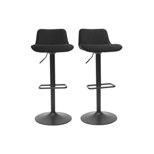 Tabourets de bar réglables pivotants 360° noirs en tissu velours et métal (lot de 2) BOOST