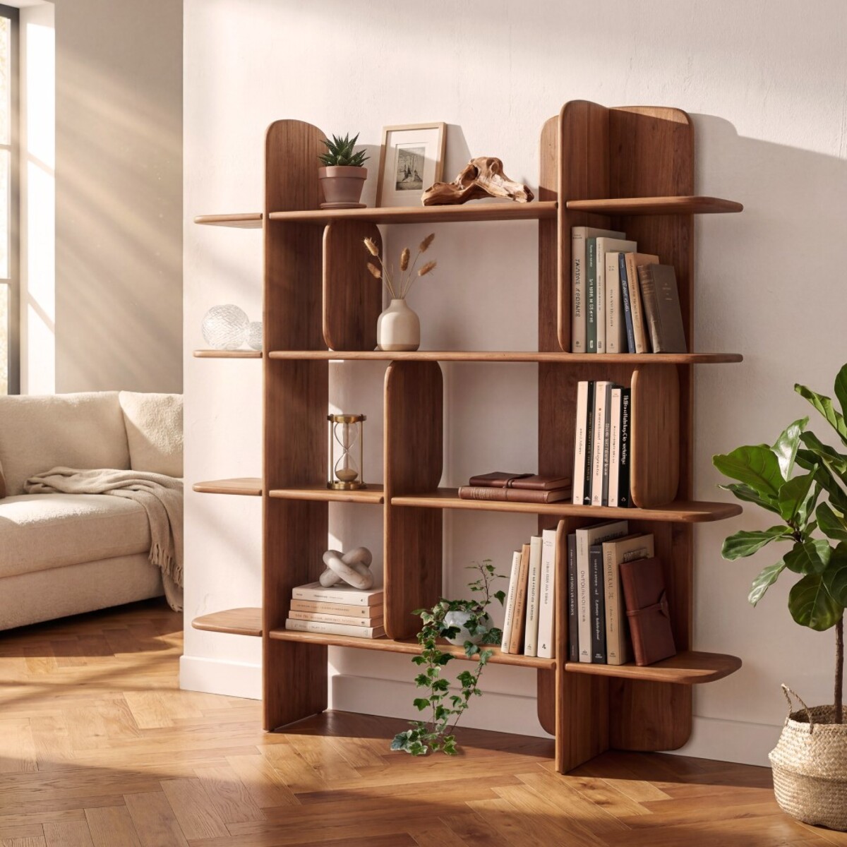 SIXTINE - Bibliothèque 160x160cm en bois de teck recyclé