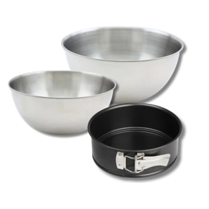 Set pâtisserie avec mini moule à manqué 18 cm, 2 bols à mixer et 1 spatule Zenker