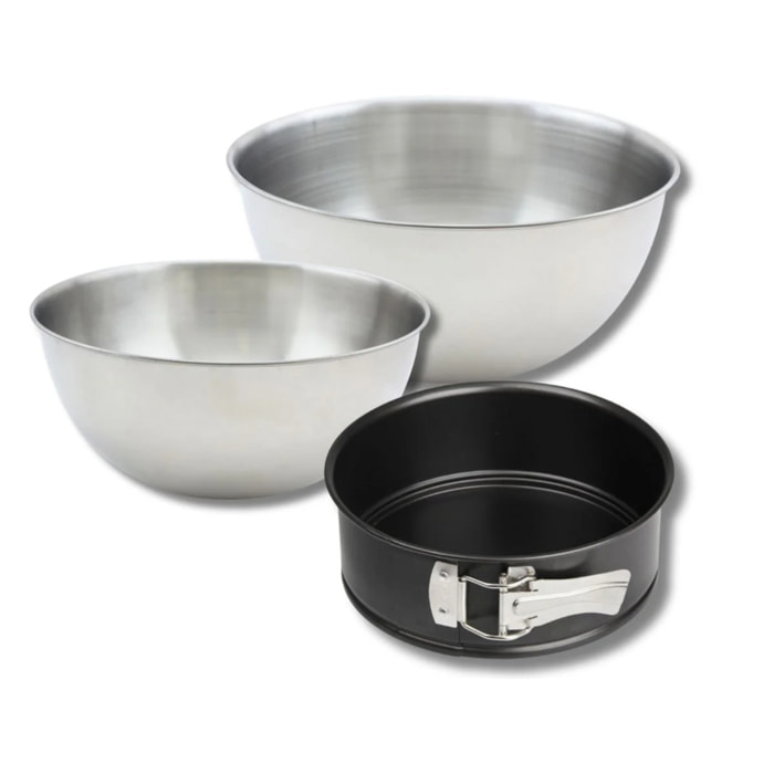 Set pâtisserie avec mini moule à manqué 18 cm, 2 bols à mixer et 1 spatule Zenker