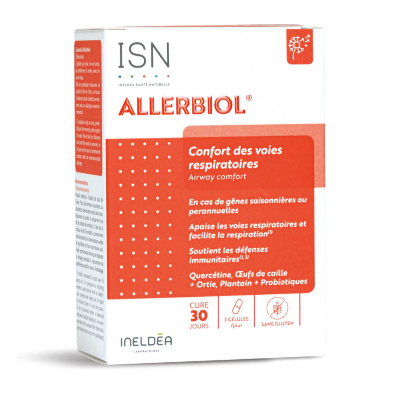 ISN - Allerbiol - Complément alimentaire - Aide à préserver le confort respiratoire et à faciliter la respiration en cas de gênes saisonnières ou perannuelles - Cure 30 jours