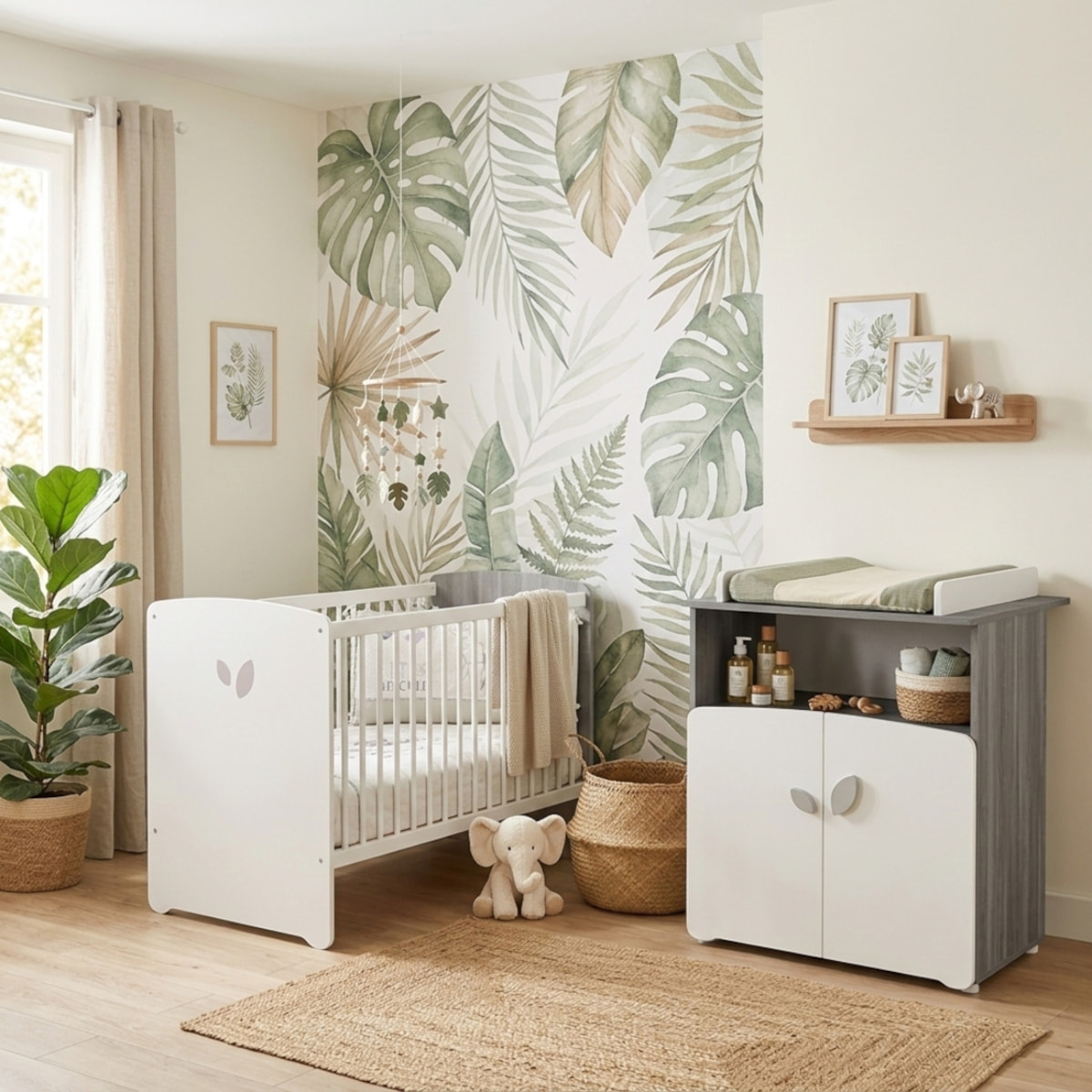 Commode à langer 2 portes 97x76x66cm en bois gris