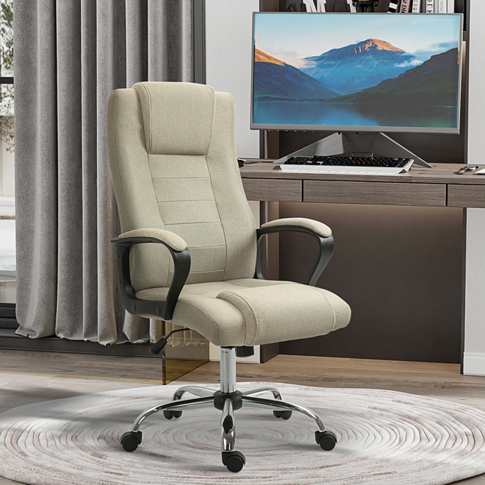 Fauteuil de bureau à roulettes chaise manager ergonomique pivotante hauteur réglable lin beige