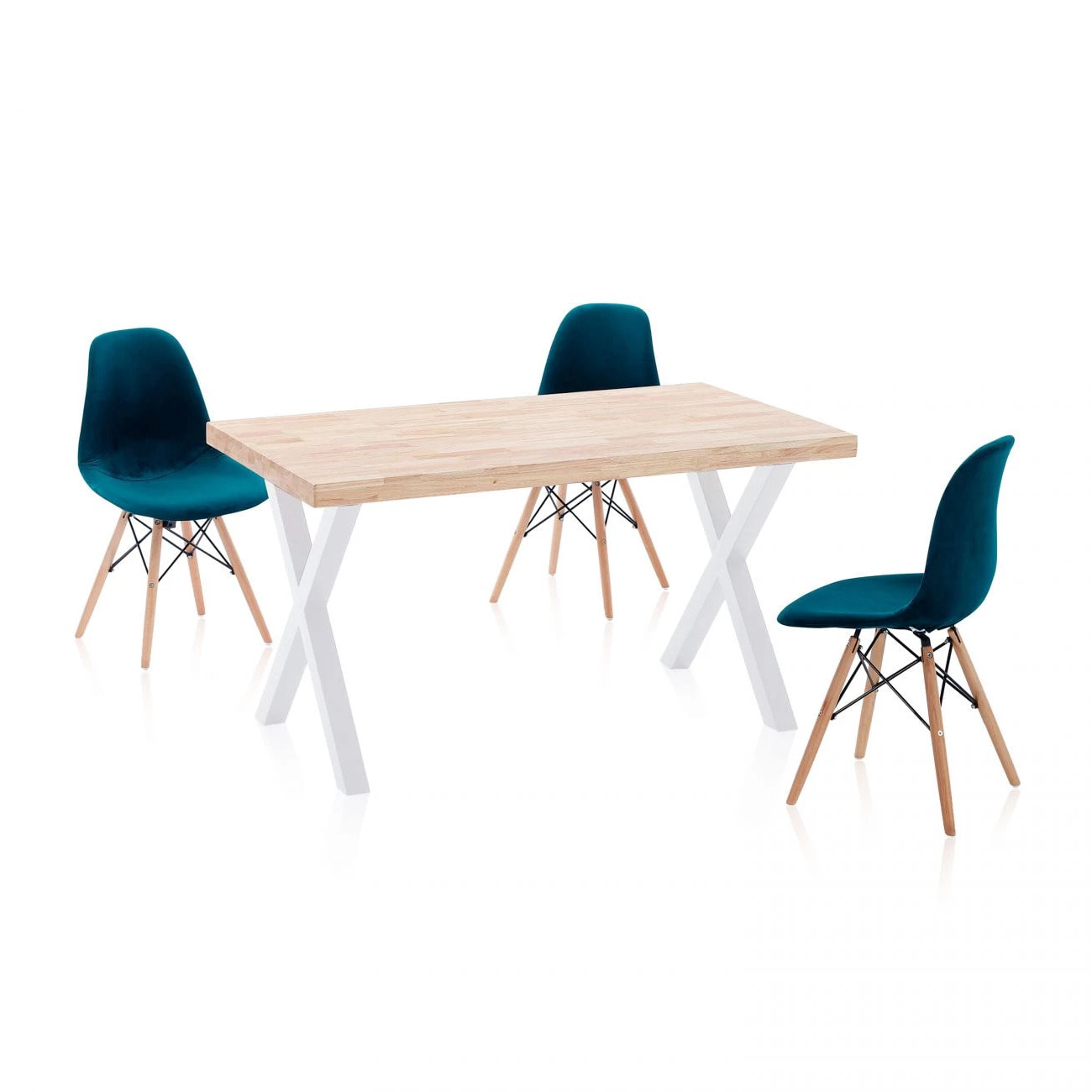 Mesa de comedor fija con patas metálicas en blanco y roble salvaje 140x80cm X-Loft Roble salvaje - Blanco