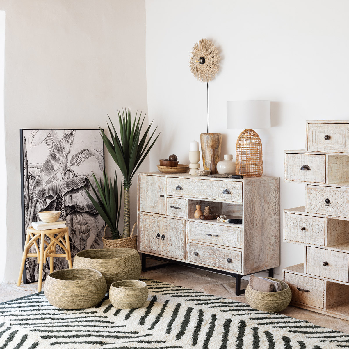 Set de 4 paniers "Aliza" en jonc de mer D22/30/40/50cm