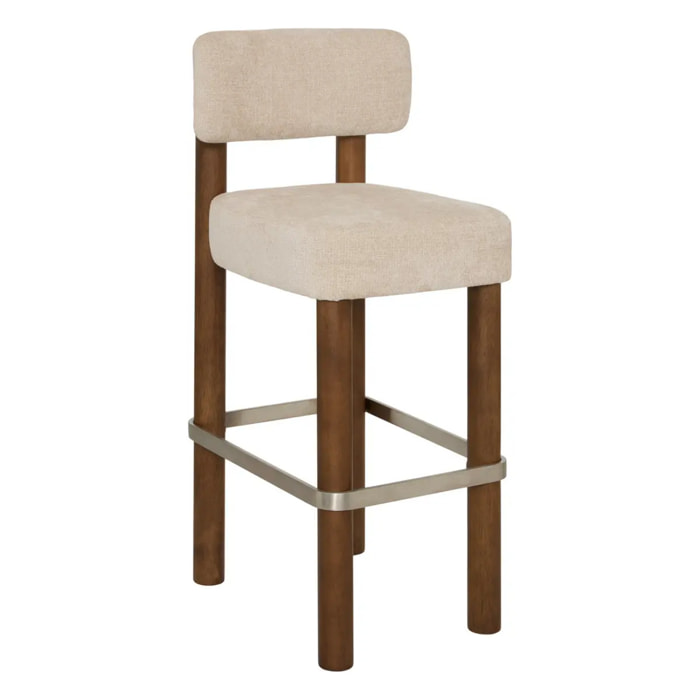 Tabouret de bar Noali carré H.104,5cm beige noyer