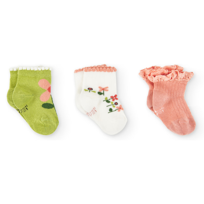Pack calcetines para niña estampados de color salmón