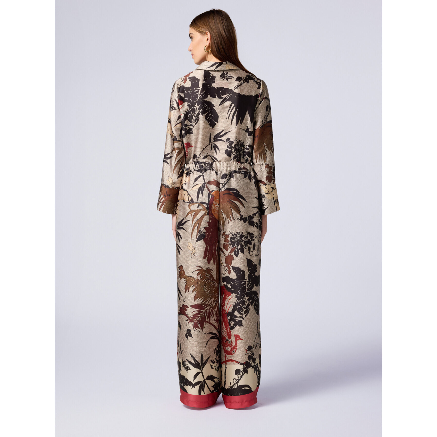 Oltre - Pantalones palazzo de satén estampado - Beige