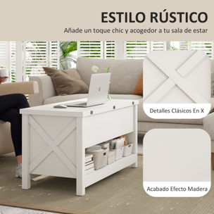 Mesa de Centro Elevable y Extensible, Mesa de Salón con Compartimentos Ocultos, Estante Abierto, para Comedor, Oficina, 100x90x64 cm, Blanco