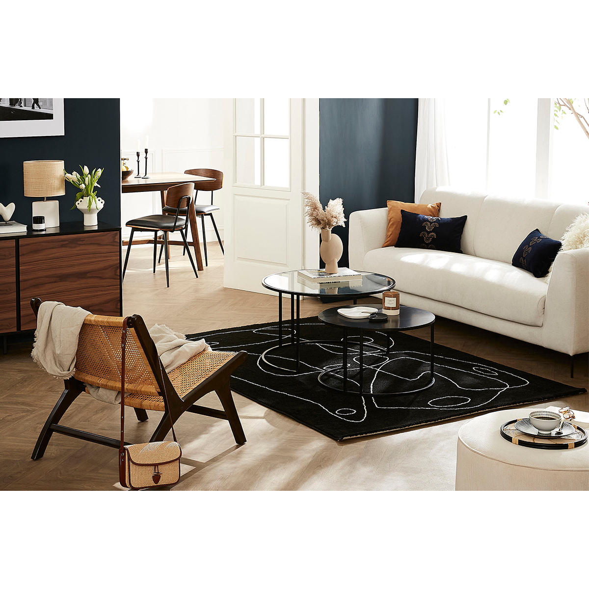 Tapis noir motif line art 160x230 cm ARTISTE