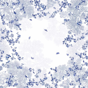 Nappe lin & coton lavé 190 g/m² imprimé blanc bleu Voliere bleu