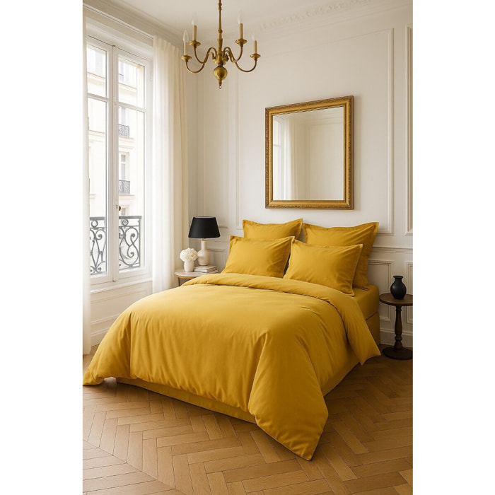 Housse De Couette 100% Satin de Coton lavé 105 Fils Bronze