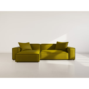 Atlas - Canapé d'angle réversible 4 places en velours texturé - Vert Olive