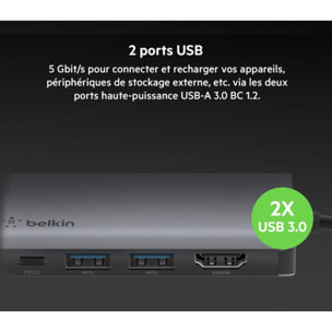 Adaptateur USB C BELKIN USB-C multiport 4-en-1