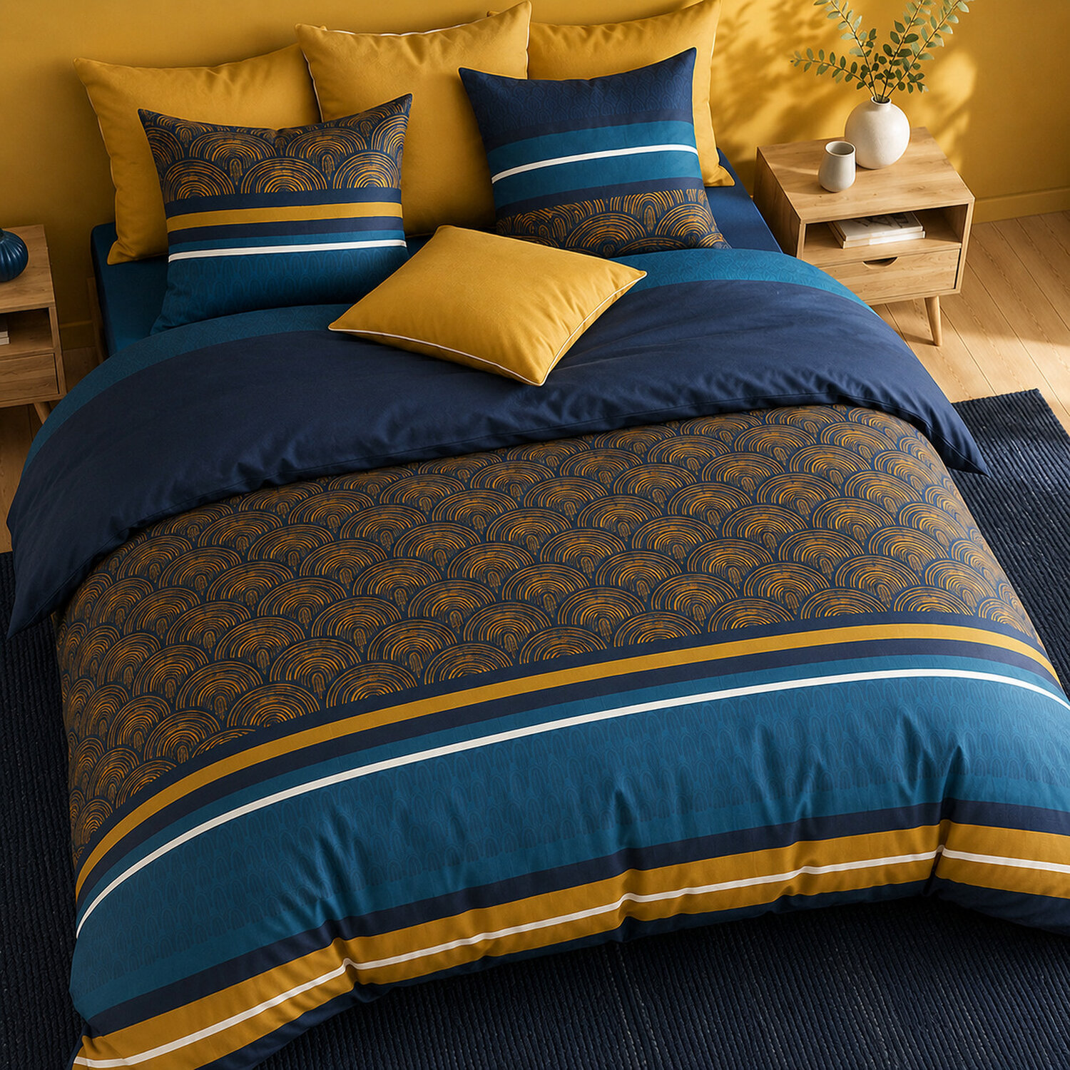 Parure housse de couette 100% percale de coton motif arche graphique - NOXOR