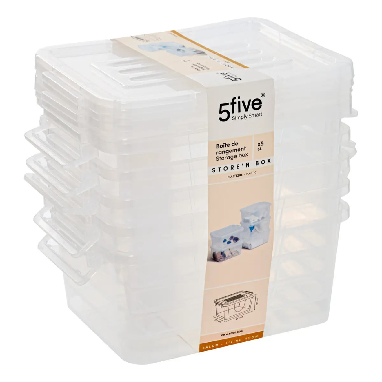 Lot de 5 Boîtes Clippy de 5L transparent