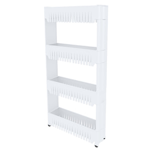 Carrello Da Cucina Salvaspazio Carrellino Portaoggetti Con Rotelle Ruote 4 Ripiani Dispensa Bagno Fino a 2.5 Kg Per Ripiano 103 x 12,5 x 54 cm Bianco